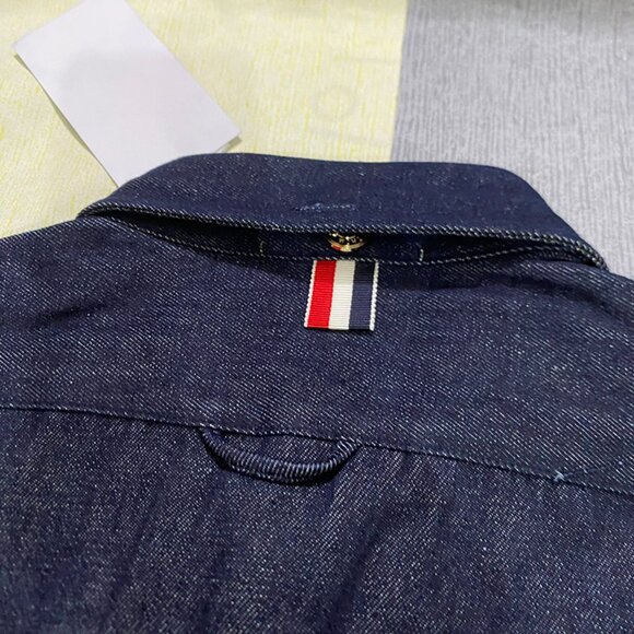 Thom Browne Unisex Navy Denim Button Down Shirt - Picture 2 of 10